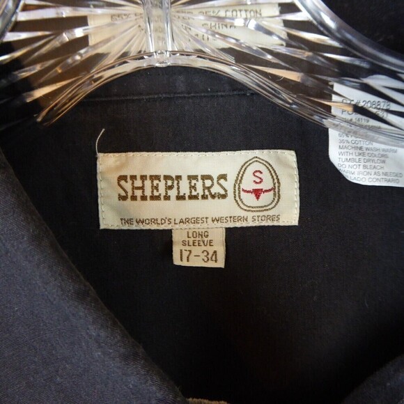 Vintage Sheplers Shirt Men's 17 Black Pearl Snap Longhorn Cow Skull Western - Picture 3 of 13